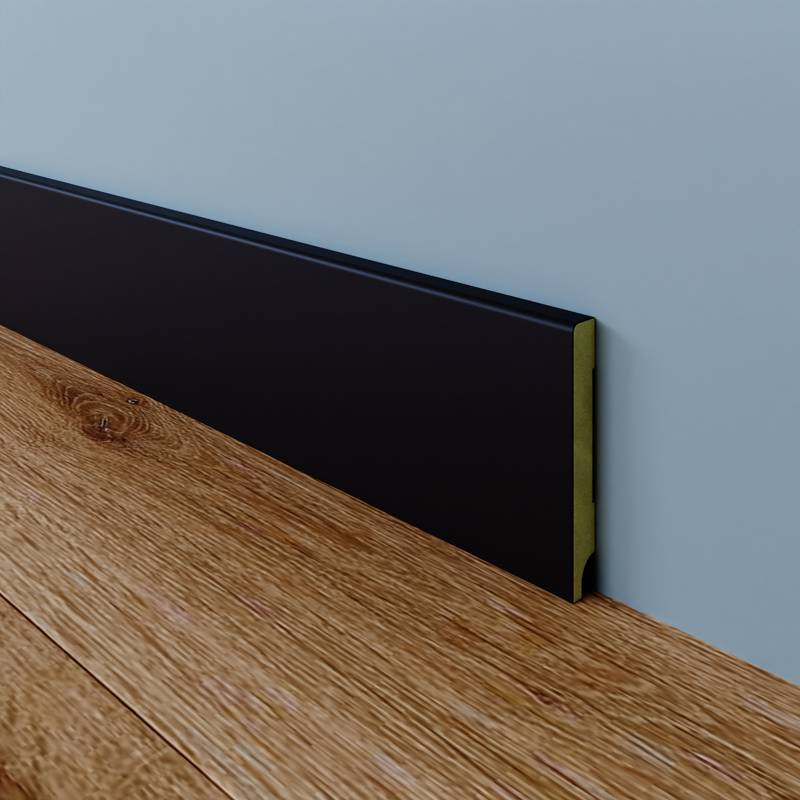 Gladde Folie Plint - 12 x 90 mm -  Zwart